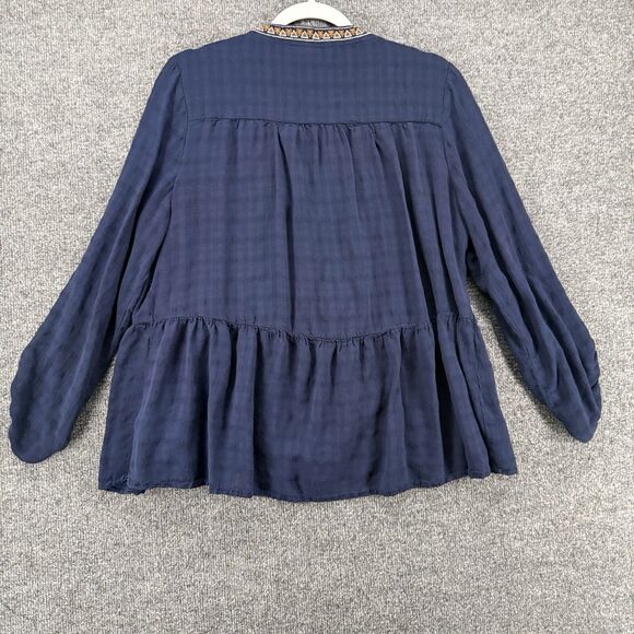 Old Navy Blouse Top Womens XL Blue Embroidered Boho Peasant Cottagecore Western - Picture 3 of 8